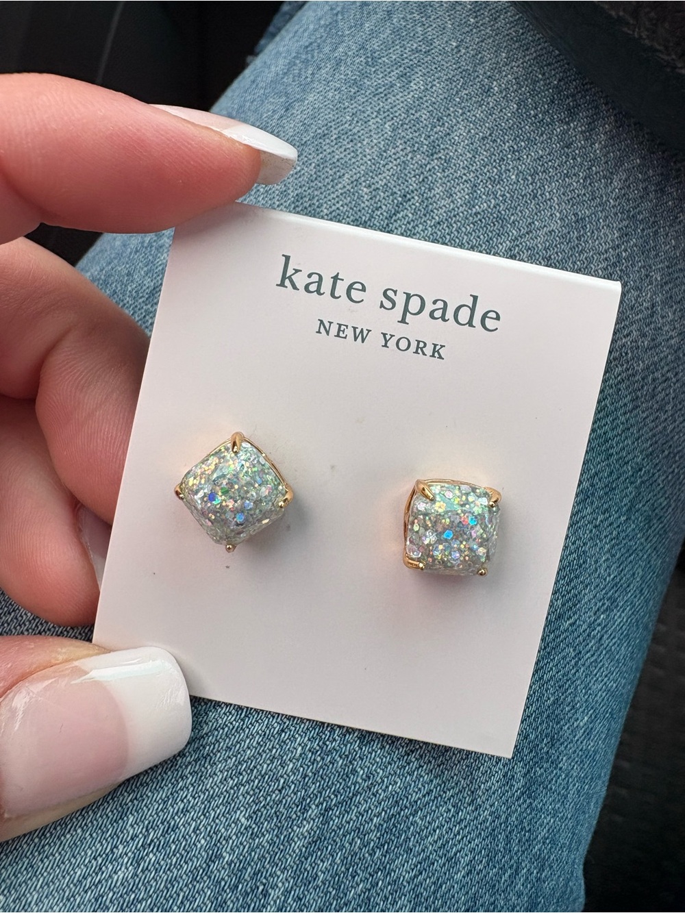kate spade New York Glitter Square Stud Earrings - Gold with Iridescent Glitter